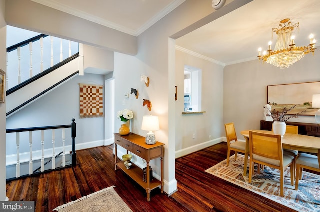 209 11th St NE, Washington, DC 20002 - dining area featuring a chandelier, wood-type flooring, baseboards, and ornamental molding