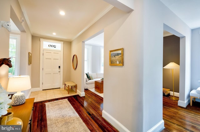 209 11th St NE, Washington, DC 20002 - foyer featuring wood-type flooring, ornamental molding, baseboards, and recessed lighting