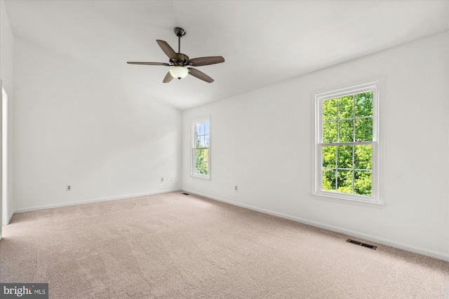 7232 Cherwell Ln, Alexandria, VA 22315 - spare room featuring light carpet, baseboards, ceiling fan, and vaulted ceiling