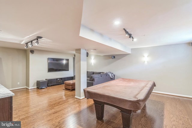 907 Whistling Duck Dr, Upper Marlboro, MD 20774 - rec room with baseboards, track lighting, wood finished floors, and billiards
