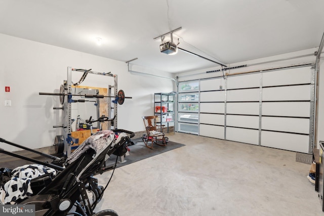 garage with a garage door opener