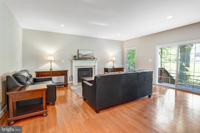5985 Twin Branch Ct, Haymarket, VA 20169 - living area with recessed lighting, a glass covered fireplace, and light wood-style flooring