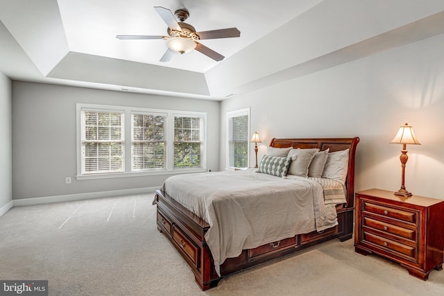 5985 Twin Branch Ct, Haymarket, VA 20169 - bedroom with multiple windows, a tray ceiling, and light colored carpet