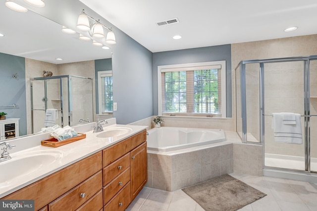 5985 Twin Branch Ct, Haymarket, VA 20169 - bathroom with a sink, tile patterned flooring, and a shower stall