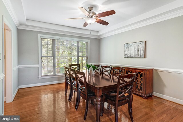 5985 Twin Branch Ct, Haymarket, VA 20169 - dining room featuring baseboards, ceiling fan, crown molding, and wood finished floors