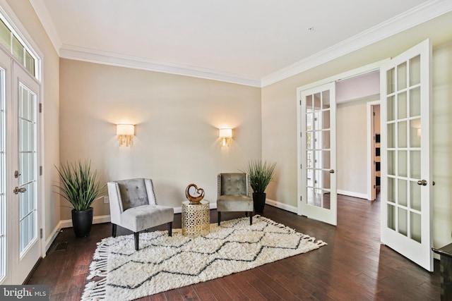 2204 Messina Ct, Eldersburg, MD 21784 - sitting room with french doors, crown molding, baseboards, and wood finished floors
