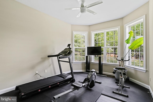 2204 Messina Ct, Eldersburg, MD 21784 - exercise area featuring baseboards and a ceiling fan