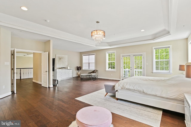 2204 Messina Ct, Eldersburg, MD 21784 - bedroom featuring a tray ceiling, access to exterior, multiple windows, wood finished floors, and recessed lighting