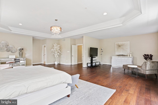 2204 Messina Ct, Eldersburg, MD 21784 - bedroom featuring a tray ceiling, a chandelier, hardwood / wood-style floors, recessed lighting, and baseboards