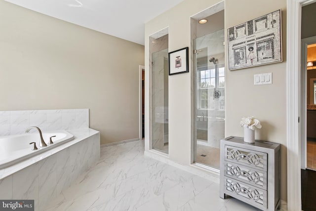 2204 Messina Ct, Eldersburg, MD 21784 - full bath with a stall shower, a bath, marble look tile flooring, and baseboards
