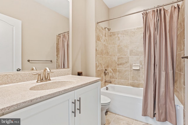 2204 Messina Ct, Eldersburg, MD 21784 - bathroom featuring shower / bath combination with curtain, vanity, toilet, and tile patterned floors