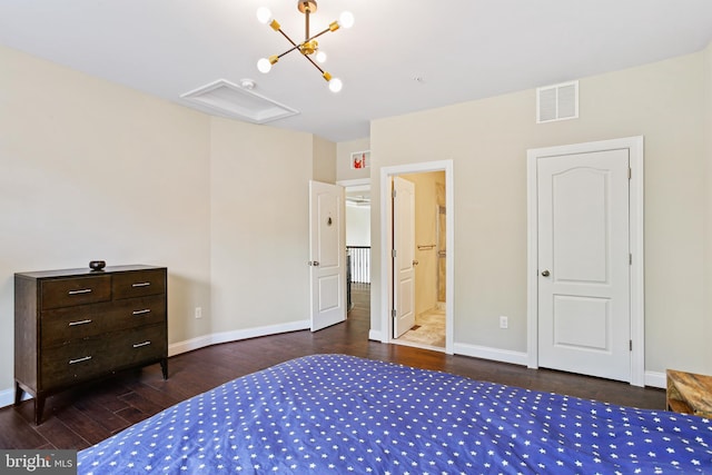 2204 Messina Ct, Eldersburg, MD 21784 - bedroom featuring wood finished floors, baseboards, attic access, a chandelier, and ensuite bath