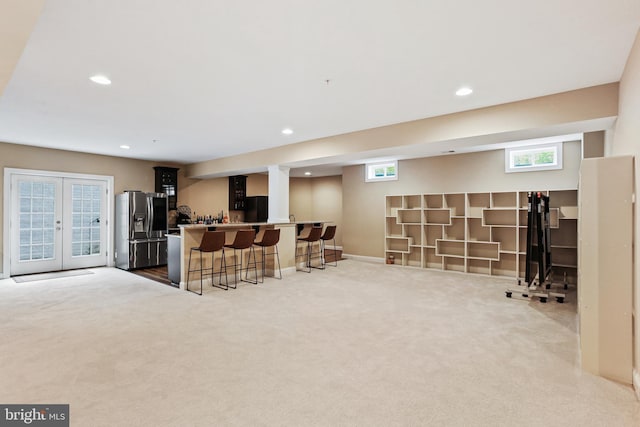 2204 Messina Ct, Eldersburg, MD 21784 - interior space featuring stainless steel fridge, carpet flooring, healthy amount of natural light, and recessed lighting