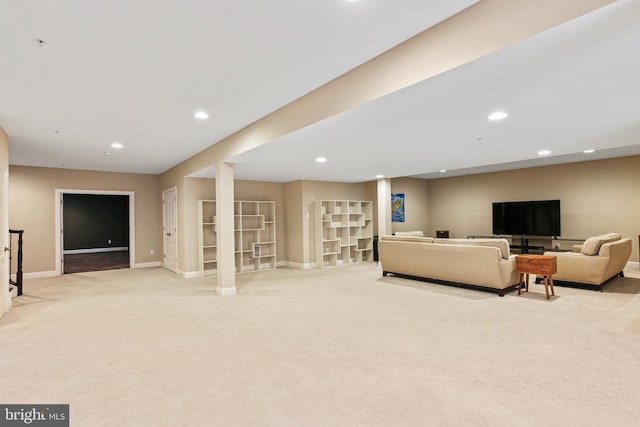 2204 Messina Ct, Eldersburg, MD 21784 - living room featuring light colored carpet, baseboards, and recessed lighting