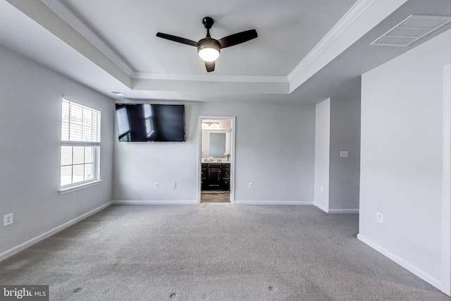 520 View Point Way, Fredericksburg, VA 22405 - carpeted empty room featuring a raised ceiling, a ceiling fan, crown molding, and baseboards