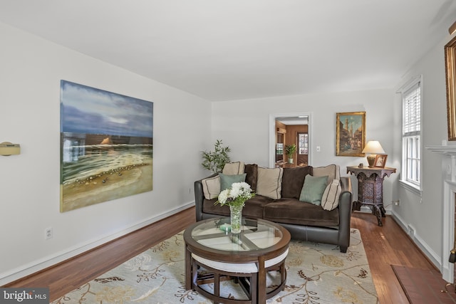 living room featuring baseboards and light wood-style floors