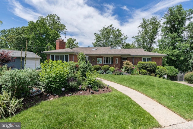 3305 Shirley Ln, Chevy Chase, MD 20815 - ranch-style home featuring brick siding, a front yard, and a chimney