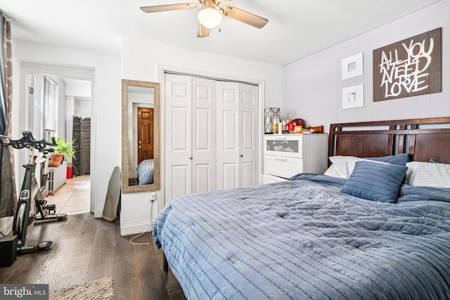 5217 Greene St, Philadelphia, PA 19144 - bedroom featuring a closet, a ceiling fan, and dark wood finished floors
