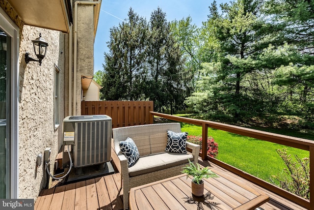 wooden terrace with central air condition unit