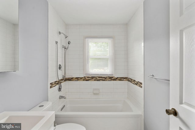 full bathroom with toilet, shower / bathing tub combination, and vanity