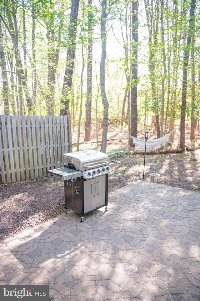 view of patio / terrace with grilling area and fence