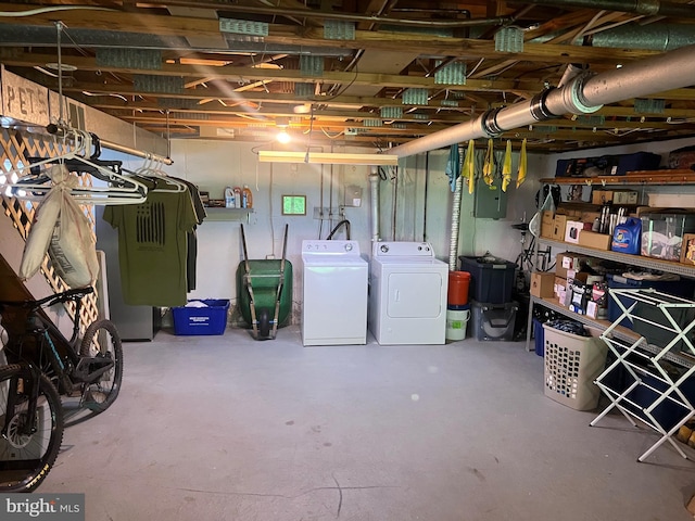 unfinished below grade area with independent washer and dryer