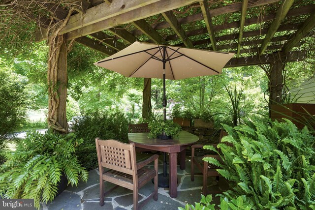 view of patio featuring a pergola and outdoor dining area
