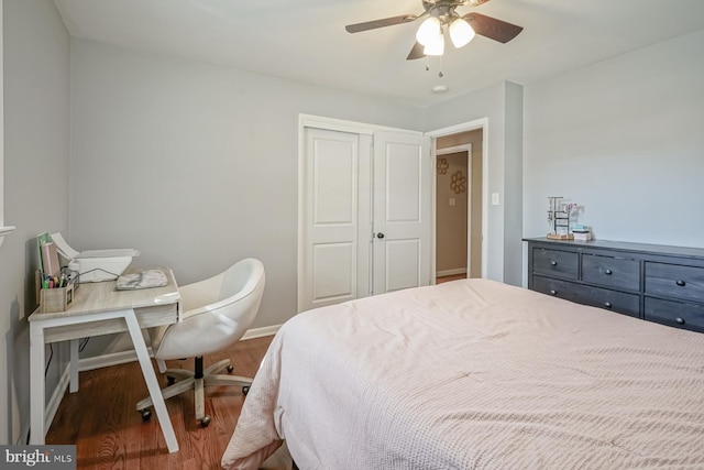 20 Aspen Dr, Pennsville, NJ 08070 - bedroom featuring baseboards, a ceiling fan, a closet, and wood finished floors