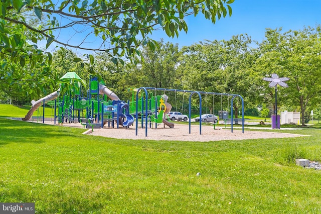 community playground with a lawn