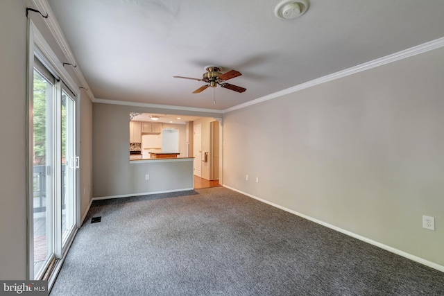15926 Uppsala Ct, Woodbridge, VA 22191 - unfurnished living room featuring carpet, baseboards, crown molding, and ceiling fan