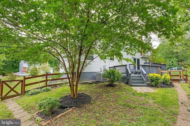 15926 Uppsala Ct, Woodbridge, VA 22191 - view of yard featuring a deck, fence, and central AC unit