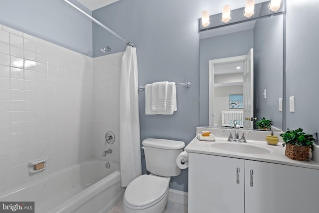 3929 Vacation Ln, Arlington, VA 22207 - bathroom featuring shower / bath combination with curtain, baseboards, vanity, and toilet