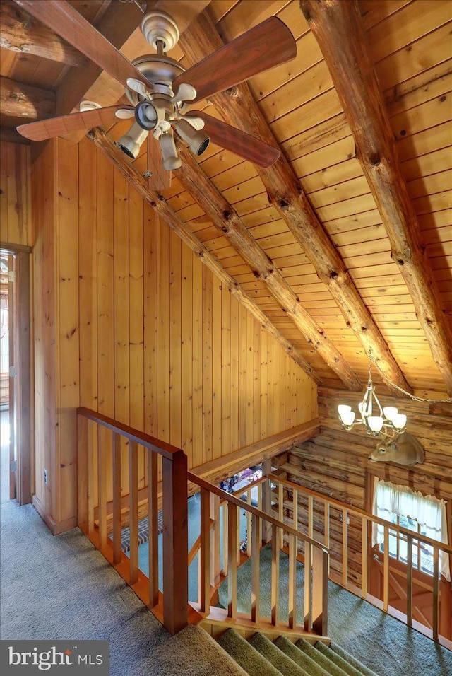 bonus room with carpet and wood ceiling