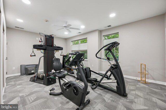 2608 Chapel Lake Dr Unit 312, Gambrills, MD 21054 - exercise area featuring carpet, ceiling fan, baseboards, and recessed lighting