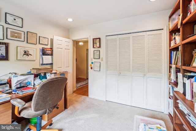 office space with carpet floors and recessed lighting