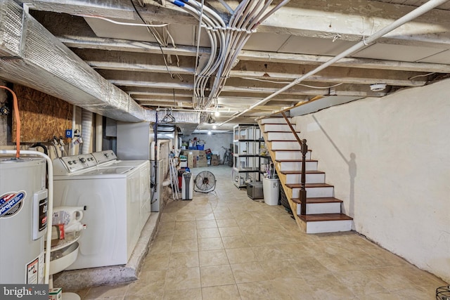 538 Moore St, Philadelphia, PA 19148 - unfinished basement with stairs, water heater, and washing machine and dryer