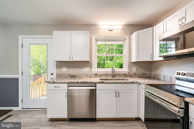 kitchen with plenty of natural light, a sink, white cabinetry, and appliances with stainless steel finishes
