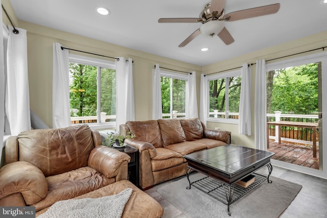 133 Teal Dr, Pasadena, MD 21122 - living room featuring plenty of natural light, a ceiling fan, and recessed lighting