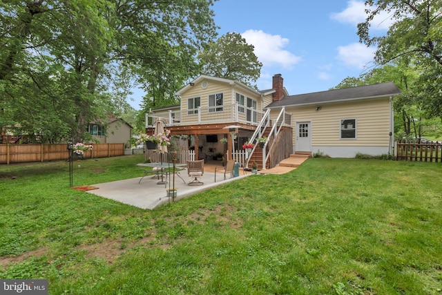133 Teal Dr, Pasadena, MD 21122 - rear view of house featuring a chimney, a patio, stairs, and a deck