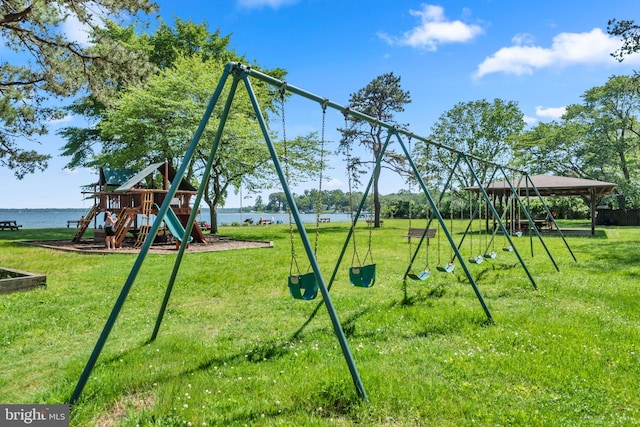 133 Teal Dr, Pasadena, MD 21122 - view of play area featuring a yard and a water view