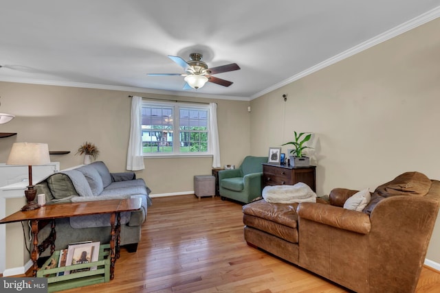 133 Teal Dr, Pasadena, MD 21122 - living area with a ceiling fan, wood finished floors, ornamental molding, and baseboards