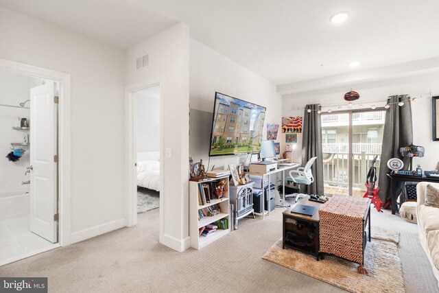 10424 Ratcliffe Trl, Manassas, VA 20110 - living area featuring carpet, visible vents, baseboards, and recessed lighting