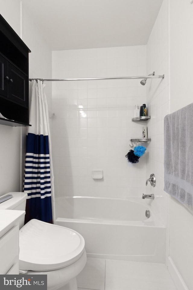10424 Ratcliffe Trl, Manassas, VA 20110 - bathroom featuring toilet, shower / tub combo with curtain, tile patterned flooring, and vanity