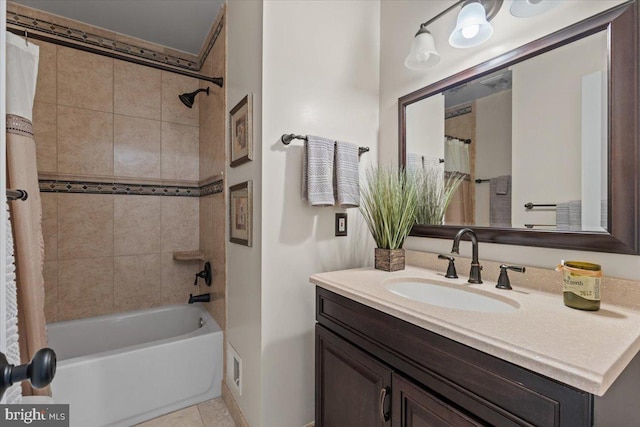 1301 Kelly Ct, Herndon, VA 20170 - full bathroom featuring vanity, shower / tub combo with curtain, baseboards, and tile patterned flooring