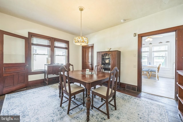 dining area with a healthy amount of sunlight, baseboards, and wood finished floors
