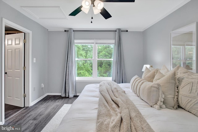 6608 Eaglewing Ln, Fort Washington, MD 20744 - bedroom featuring wood finished floors, baseboards, attic access, and a ceiling fan