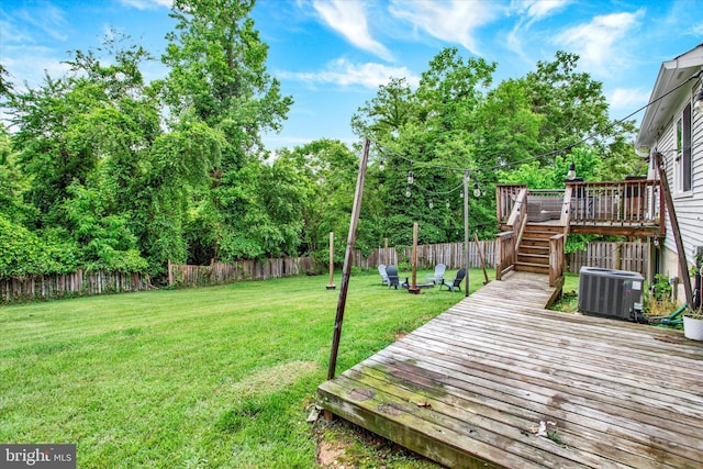6608 Eaglewing Ln, Fort Washington, MD 20744 - view of yard featuring central air condition unit, a deck, and stairway