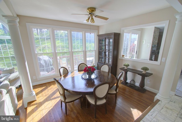 9724 Middleton Ridge Rd, Vienna, VA 22182 - dining area featuring plenty of natural light, a ceiling fan, and ornate columns