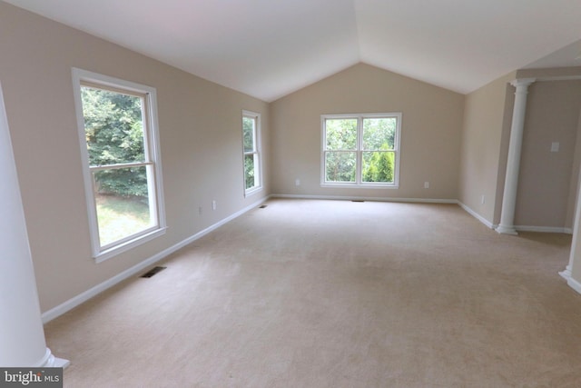 9724 Middleton Ridge Rd, Vienna, VA 22182 - spare room featuring vaulted ceiling, light colored carpet, baseboards, and visible vents