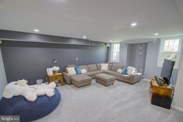 9724 Middleton Ridge Rd, Vienna, VA 22182 - carpeted living room featuring baseboards and recessed lighting